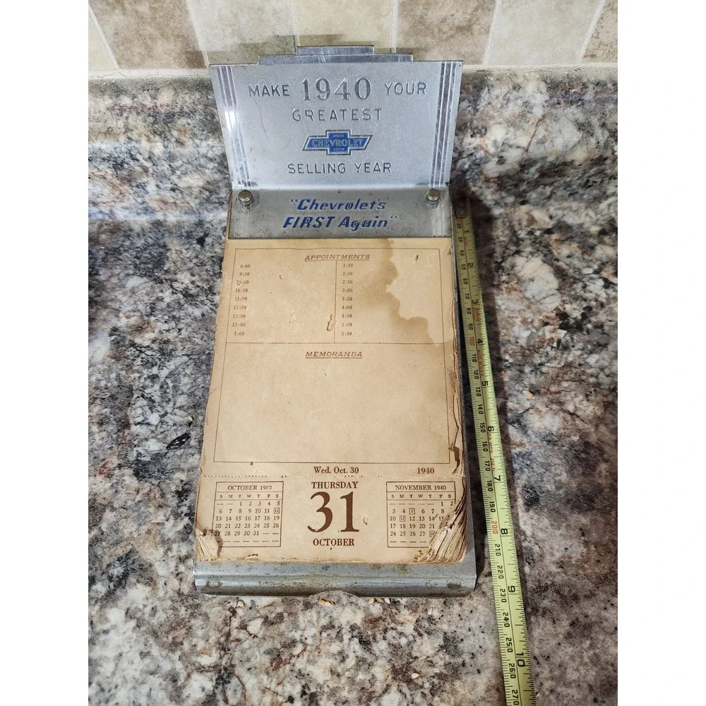 1940 Antique Art Deco Chevrolet Dealership Salesman Desk Calendar Appointment...